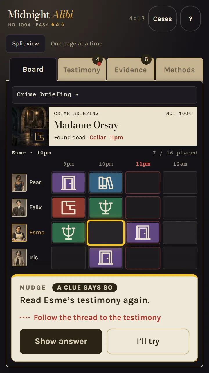 A hint card naming the method and asking who could have been in the Chapel