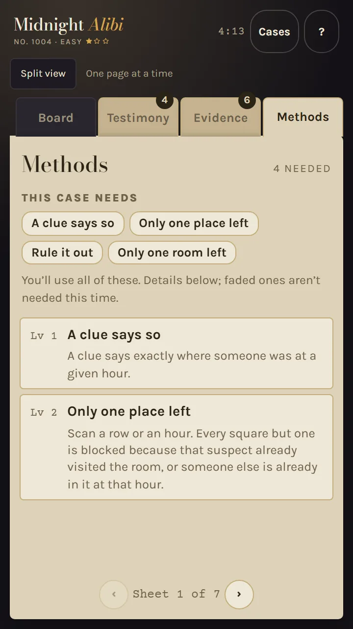 The Methods tab listing the solving methods this case needs